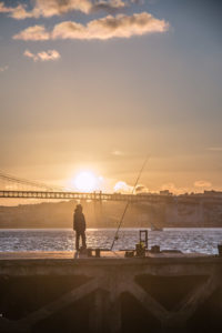 Fishing during sunset